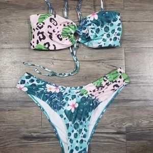 Blue tropical bikini swimsuit